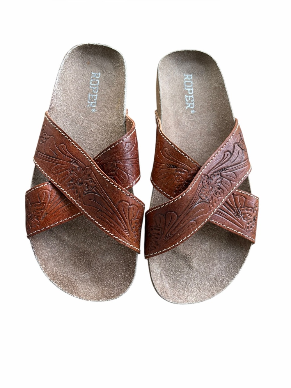 Roper Tooled Leather Cross Band Sandal